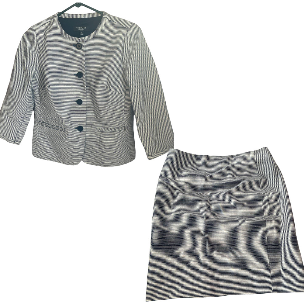 Talbots Black and White Striped Skirt Set